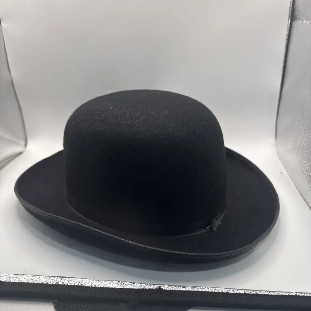 Beaver Brand Hat Bowler Derby Black Ribbon Band Bound Brim Mens Large *